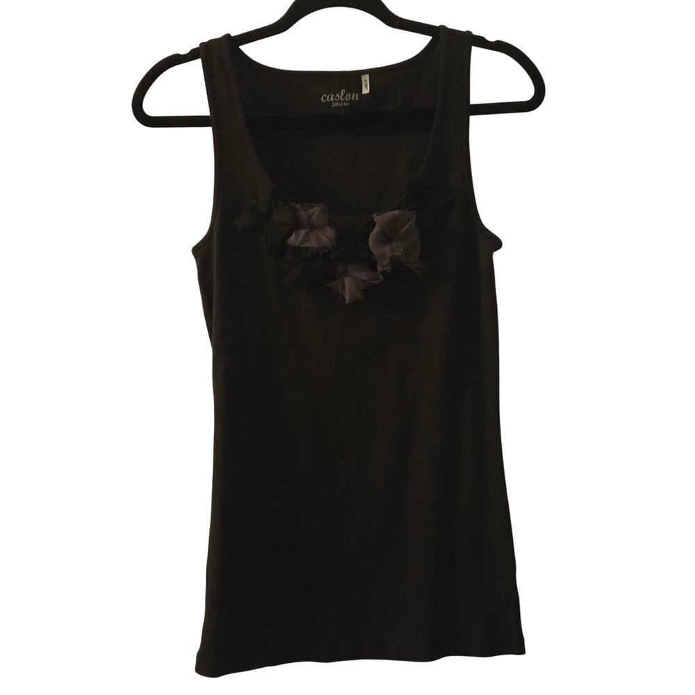 Caslon Black Fitted Tank Size Medium NWT Frayed Black Gray Flowers